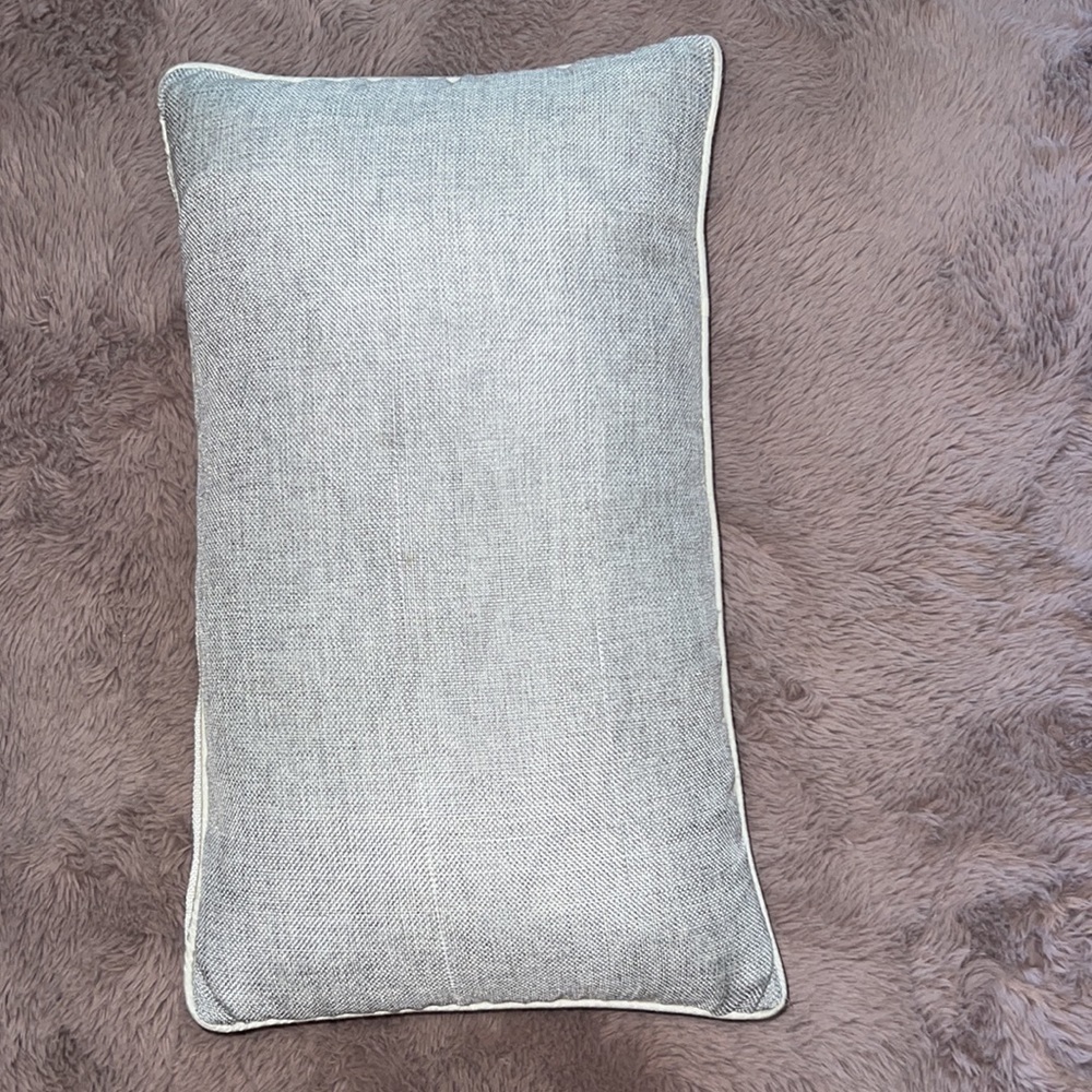 Grey ivory rectangle small throw pillow bedding couch 18” x 11” removable cover - Picture 2 of 8